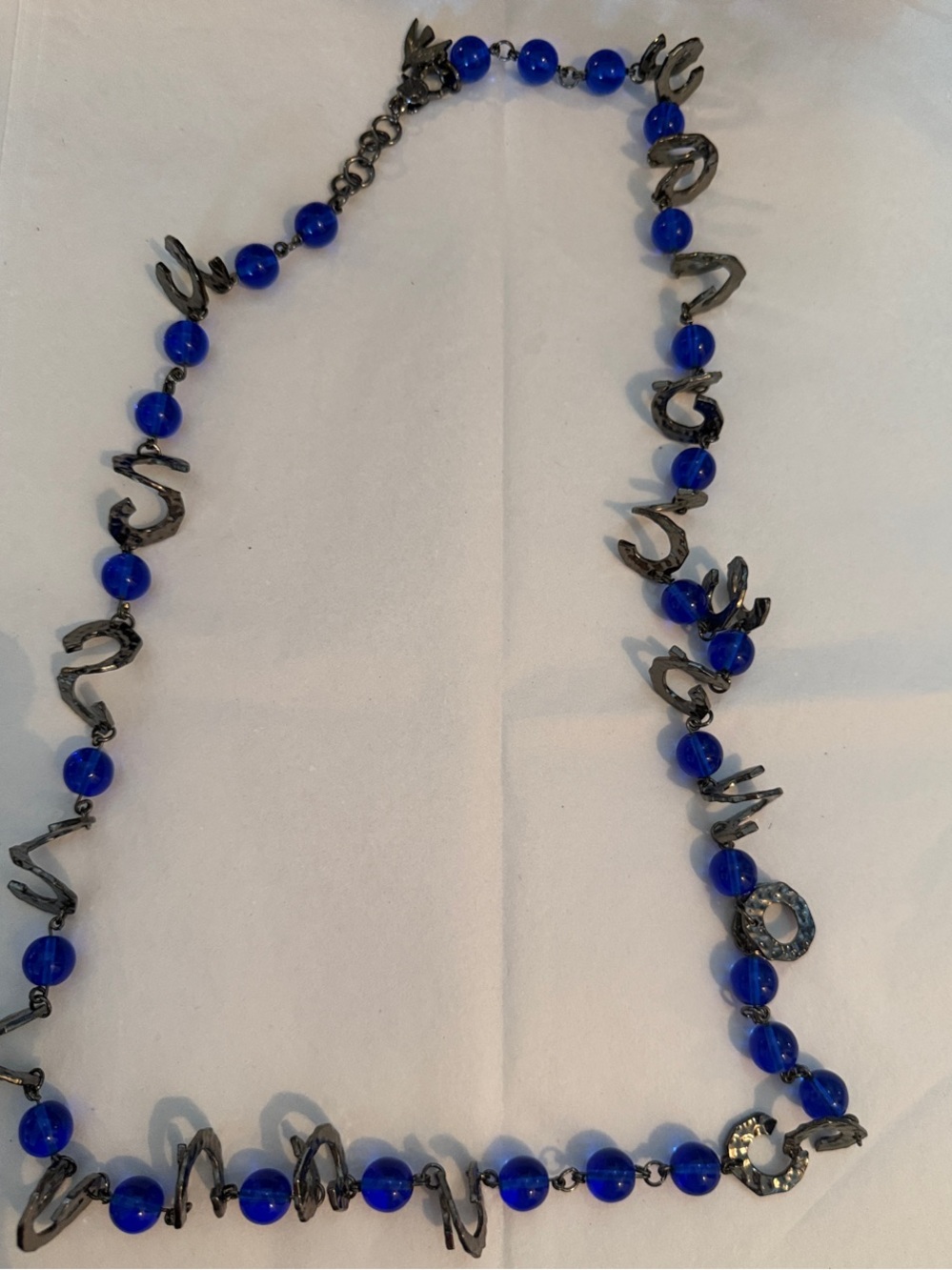 Cecile Jeanne Vintage Blue Beaded Necklace with Gunmetal Accents